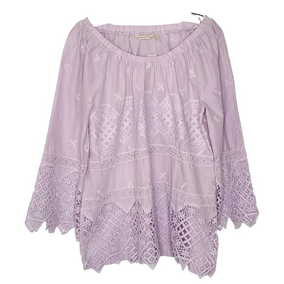 Soft Surroundings Tops - Soft Surrounding Crochet Embroidered Off Shoulder Shirt Top M Purple 3/4 Sleeve